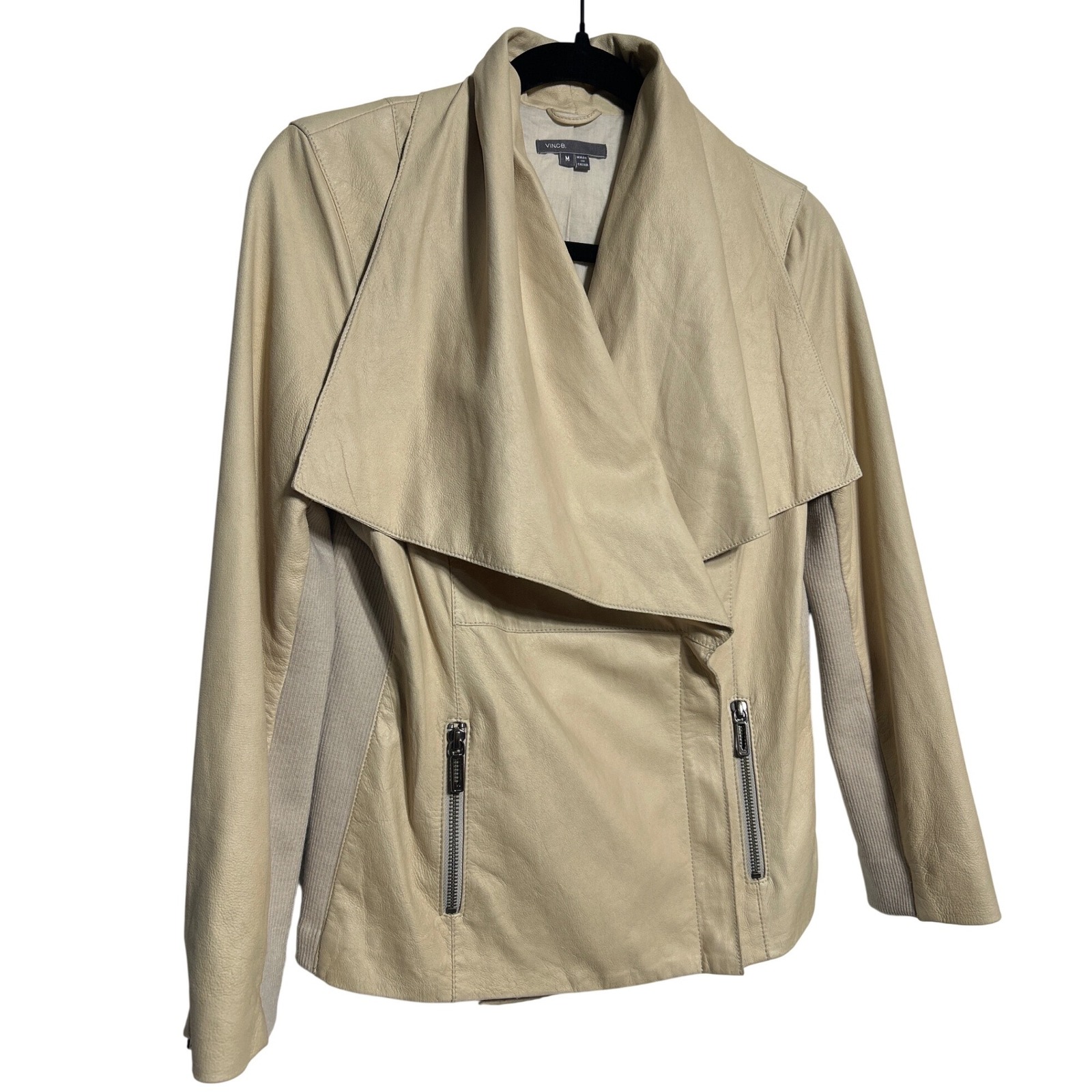 Vince Paper Leather Drape Front Jacket Cream Size Medium